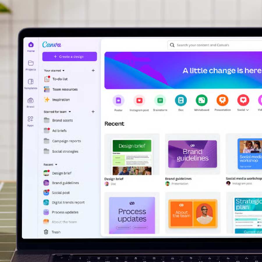 In tools als Canva kan je heel gemakkelijk templates opmaken zodat je visuele presentatie altijd je huisstijl weerspiegelt